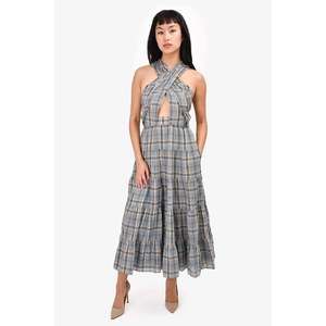 Ulla Johnson Blue Plaid Cotton Sleeveless Maxi Dress Size 0
